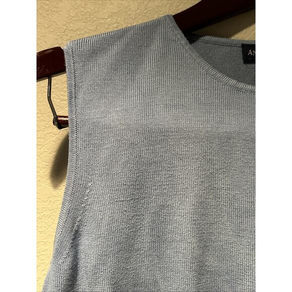 Ann Taylor Women’s Large Silk Sweater Vest Blue Crew Neck Light Academia Preppy - Picture 2 of 9